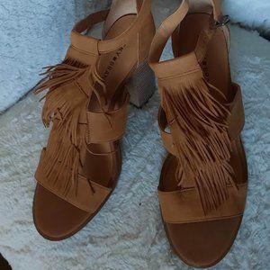 Lucky Brand Leesha Suede Fringe High Heel Sandals Chestnut  10M